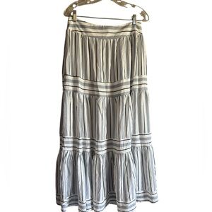 Papillon Striped Tiered Midi Skirt in White and Navy, elastic back, Size Medium